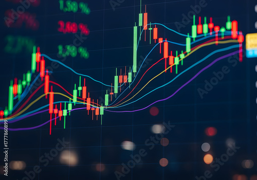 Dynamic Stock Market Chart with Candles and Moving Averages Displaying Financial Trends