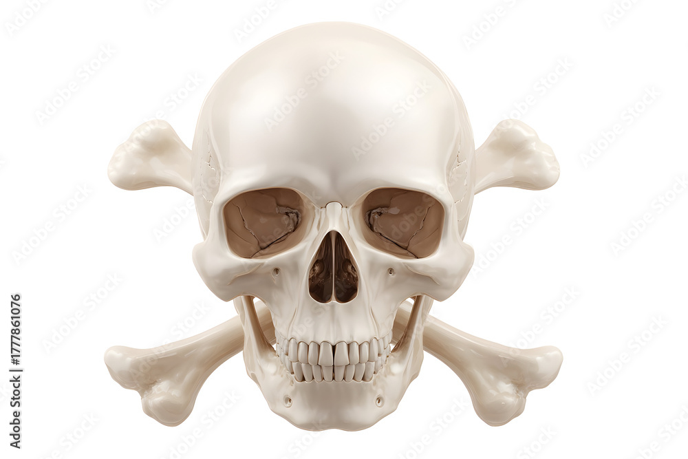 Fototapeta premium Detailed human skull with crossbones: anatomy and symbolism