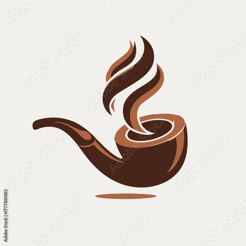 Classic brown smoking pipe with curling smoke icon. Vintage style tobacco pipe illustration representing relaxation, tradition, and contemplation.