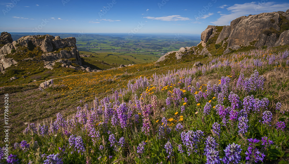Fototapeta premium Stunning Mountain View with Wildflowers in Full Bloom