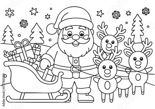 santa claus and reindeer. vector 
