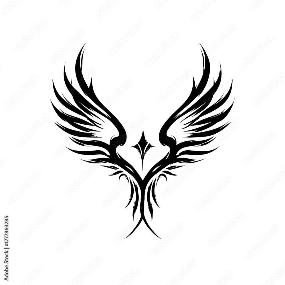 Obraz premium Abstract Black Stylized Wings Vector Illustration. Tribal Art Design Symbolizing Freedom, Power, and Flight.