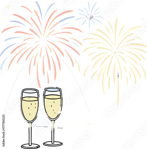 Celebrate special moments with sparkling champagne flutes raised under vibrant fireworks, perfect for New Year's, anniversaries, and joyful celebrations