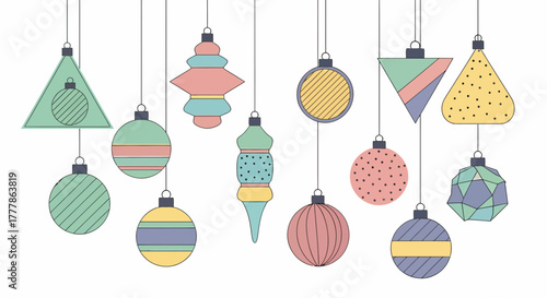 Charming Christmas Ornaments Set With Minimalist Line Art Style