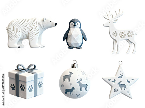 Delightful winter animal ornaments and a gift box for the holidays create a festive ambiance