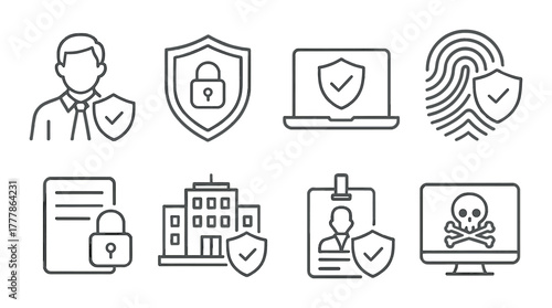Cybersecurity icons representing data protection and online security measures