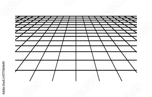 
 Futuristic grid in perspective projection. Technology wireframe landscape. Vector perspective grid. Digital space.Vector illustration