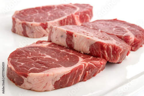 fresh raw meat. fresh raw halal rib eye beef steak cuts