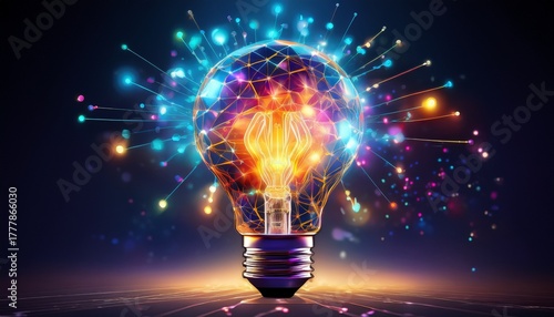 creative glowing light bulb concept represents fresh ideas innovation critical thinking and problem solving with licensed generative ai technology assistance