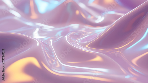 Abstract iridescent liquid surface with soft pastel colors and gentle waves, creating a dreamy and ethereal aesthetic