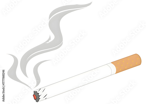 Burning cigarette with smoke isolated on transparent background