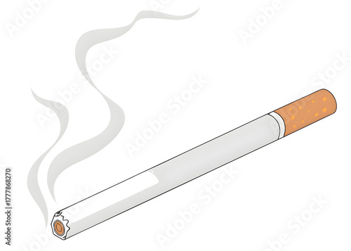 Burning cigarette with smoke isolated on transparent background