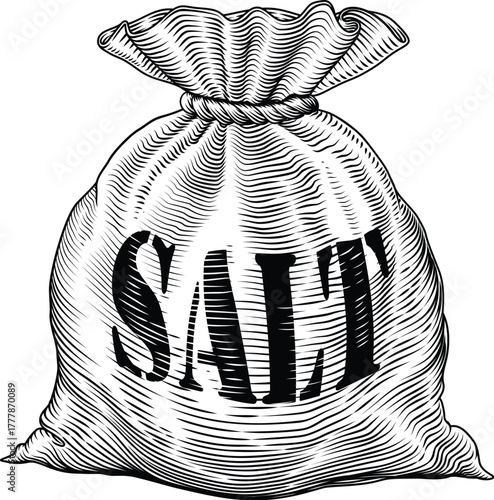 A sack or bag of salt in a vintage woodcut style