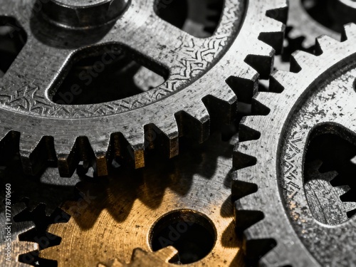 Close-up view of interlocking metal gears showing mechanical precision