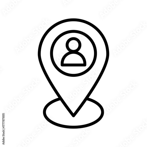 Location_Pin_User_Personal_Icon_Black  Vector icon illustration featuring a map pin or geo-location marker with a person silhouette inside. This symbolizes personal location, user position, employee t