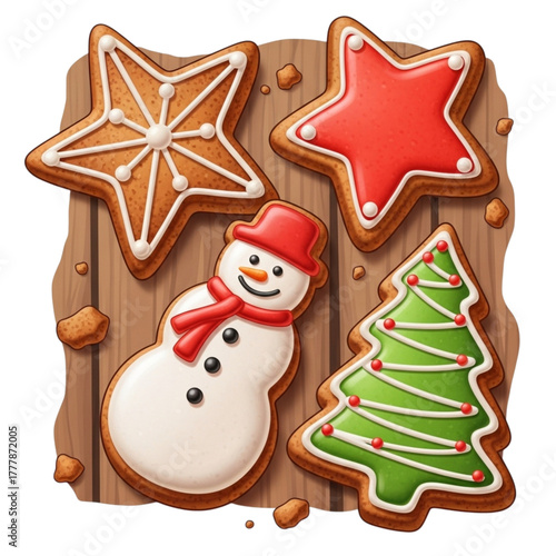 Christmas gingerbread cookies star tree snowman holiday baking sweets dessert festive season treats food art on transparent background