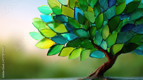 Tree made of glass leaves c...