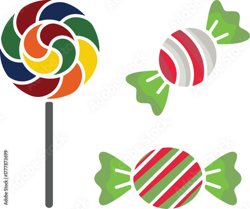 Set of colorful lollipops isolated on transparent background