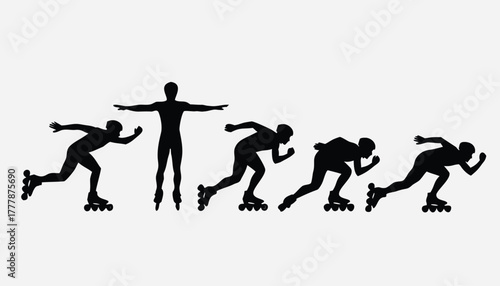 Silhouette sequence of a person inline skating, showing different stages of movement