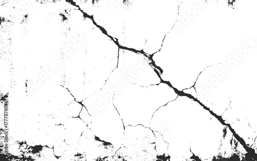 Sketch crack texture. Ground cracks, breaks on land surface from earthquake. Grunge and distressed effect. Black and white brick wall background. vector crack old wall background.