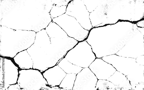 Sketch crack texture. Ground cracks, breaks on land surface from earthquake. Grunge and distressed effect. Black and white brick wall background. vector crack old wall background.