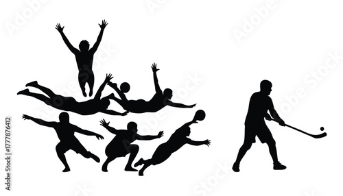 Silhouette of hockey players in action