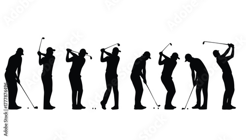 Silhouette of a golfer in various stages of the swing