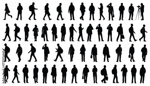Collection of diverse human silhouettes in various poses and activities