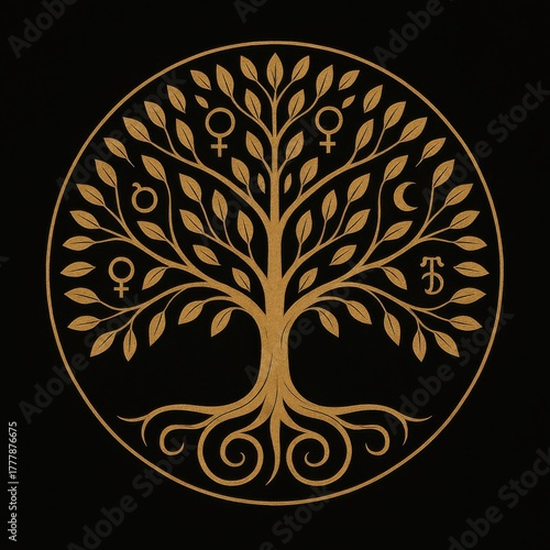 Ornate circular tree of life illustration symbolizing nature's harmony and growth