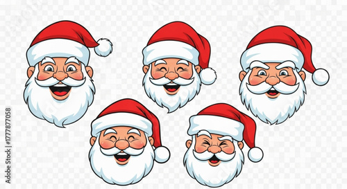 A collection of festive illustrations, with Santa's face smiling cheerfully. A heartwarming holiday atmosphere is beautifully captured. vector illustration
