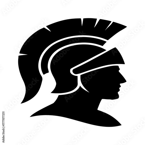 Silhouette of a roman soldier s helmet in profile featuring a distinctive crest symbolizing ancient military strength and historical warfare