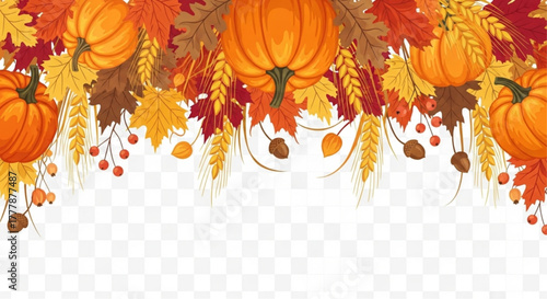 A vibrant autumn harvest scene featuring pumpkins and fall foliage, the image embodies the essence of Thanksgiving, with a focus on gratitude. vector illustration