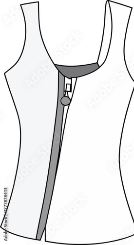 Modern, sleeveless, asymmetrical, zipper, tank, top, white, fashion, edgy, stylish, garment, design, apparel, trendy, chic, minimal, streetwear, unique, contemporary, clothing