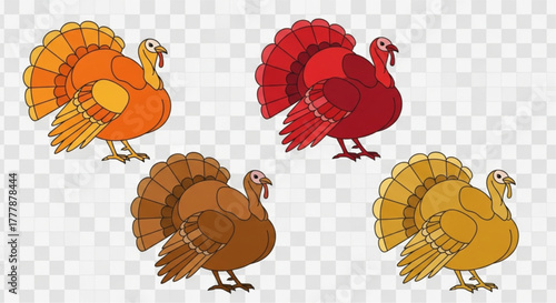 Vibrant illustration of five colorful turkey, ideal for Thanksgiving, bringing festive flair to the occasion.  vector illustration