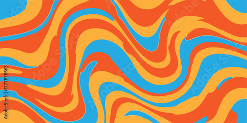 Abstract swirling retro psychedelic pattern orange blue yellow