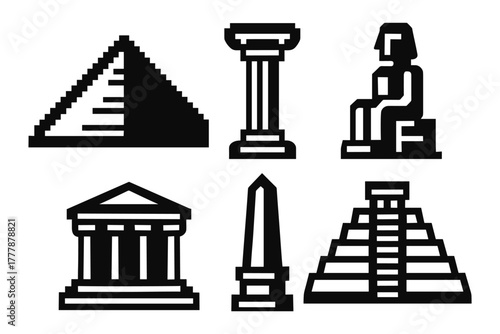 Iconic monuments in retro pixel art style