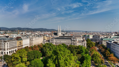 Photography Votivkirche (Votive Church) Spires and Vienna Cityscape from Above, Aerial View