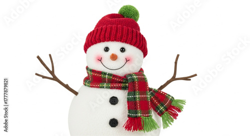 A charming snowman, adorned with a vibrant red hat and scarf, stands as a cheerful emblem of winter festivities, embodying the spirit of joy and the magic of the holiday season. vector illustration