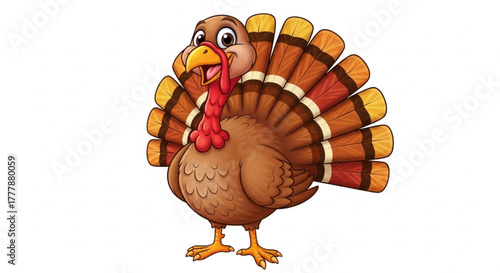 A charming cartoon turkey illustration is full of vibrant colors and intricate details, with a cheerful demeanor. the image evokes a sense of celebration. vector illustration