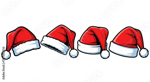 Festive Santa Hats Lineup, a visual delight capturing the essence of the season. Featuring a row of iconic Santa hats, the image conveys holiday cheer. vector illustration