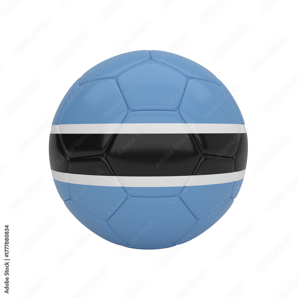 Obraz premium 3d rendering of a soccer ball textured with the national flag of Botswana isolated on a gray background