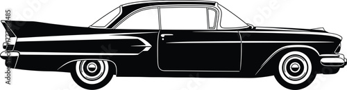 Black silhouette of a classic 1950s American car classic car, classic car, vintage car, 1950s car, american car, automobile, vehicle, transport, retro, nostalgia, iconic, design, silhouette, black and