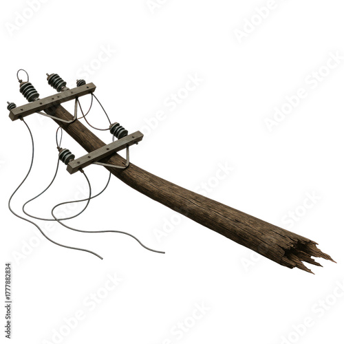 Collapsed Utility Pole with Broken Power Lines