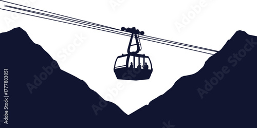 Cable car traveling between mountains cable car, gondola, mountains, landscape, travel, scenic, traveling, journey, car, view, background., dark, transportation, with, transport, passengers, travels, 