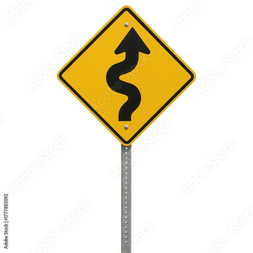 Road sign with winding uphill arrow