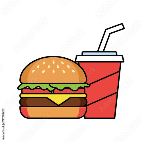 Classic burger and soda combo fast food meal graphic