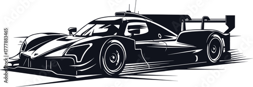 Dynamic illustration of a racing sports car race, racing, car, sports, race, automobile, vehicle, speed, motion, dynamic, illustration, graphic, design, black, white, isolated, vector, outline, shape,