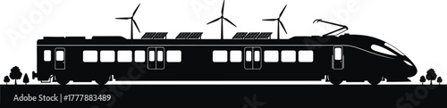 Eco-friendly train with solar panels and wind turbines, train, eco-friendly, sustainable, renewable energy, solar panels, wind turbines, electricity, green, environment, transportation, technology, mo