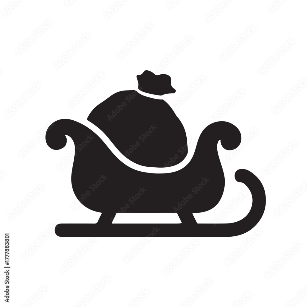 Naklejka premium Simple black silhouette illustration of a santa s sack on a sleigh