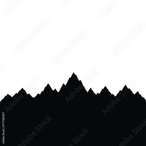 Abstract black mountain silhouette peaks against white sky minimalist landscape